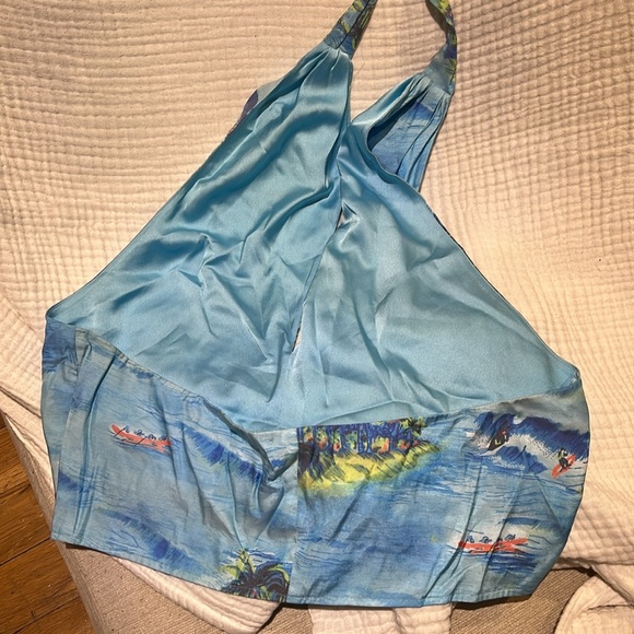 STAUD Kai top Hawaiian print blue halter tie top 16 XL - Picture 3 of 3